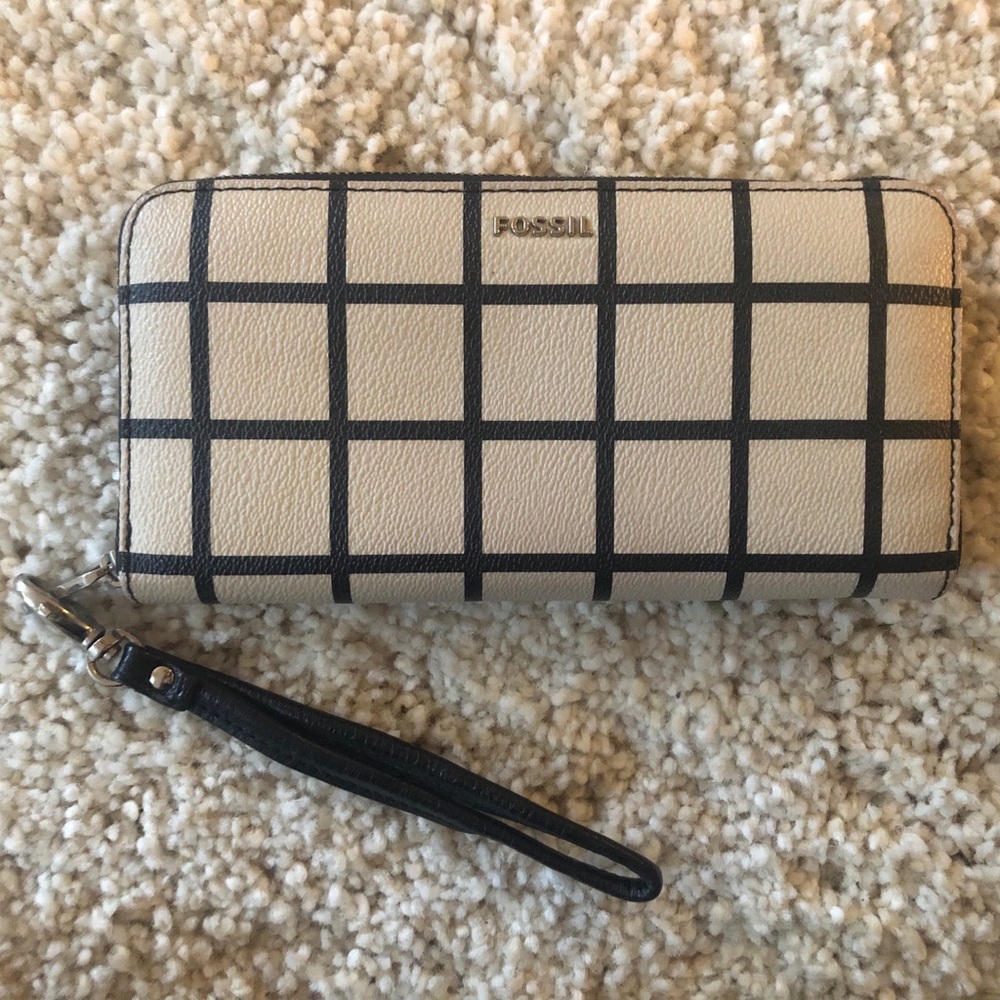 Fossil black and off-white checkered wallet